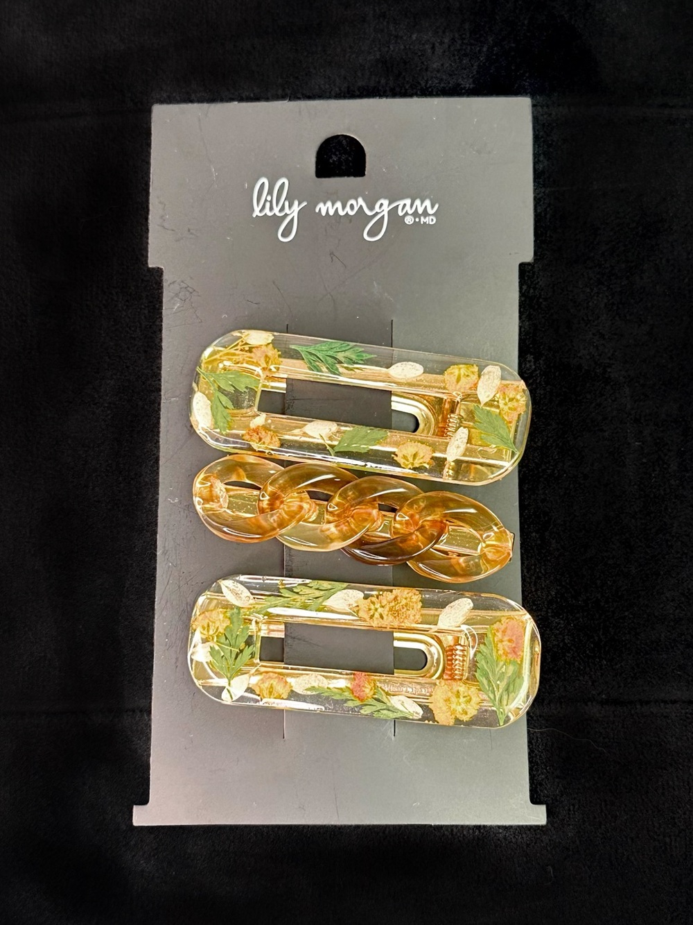 Lily Morgan Floral Resin Hair Clip Set - Gold & Green
